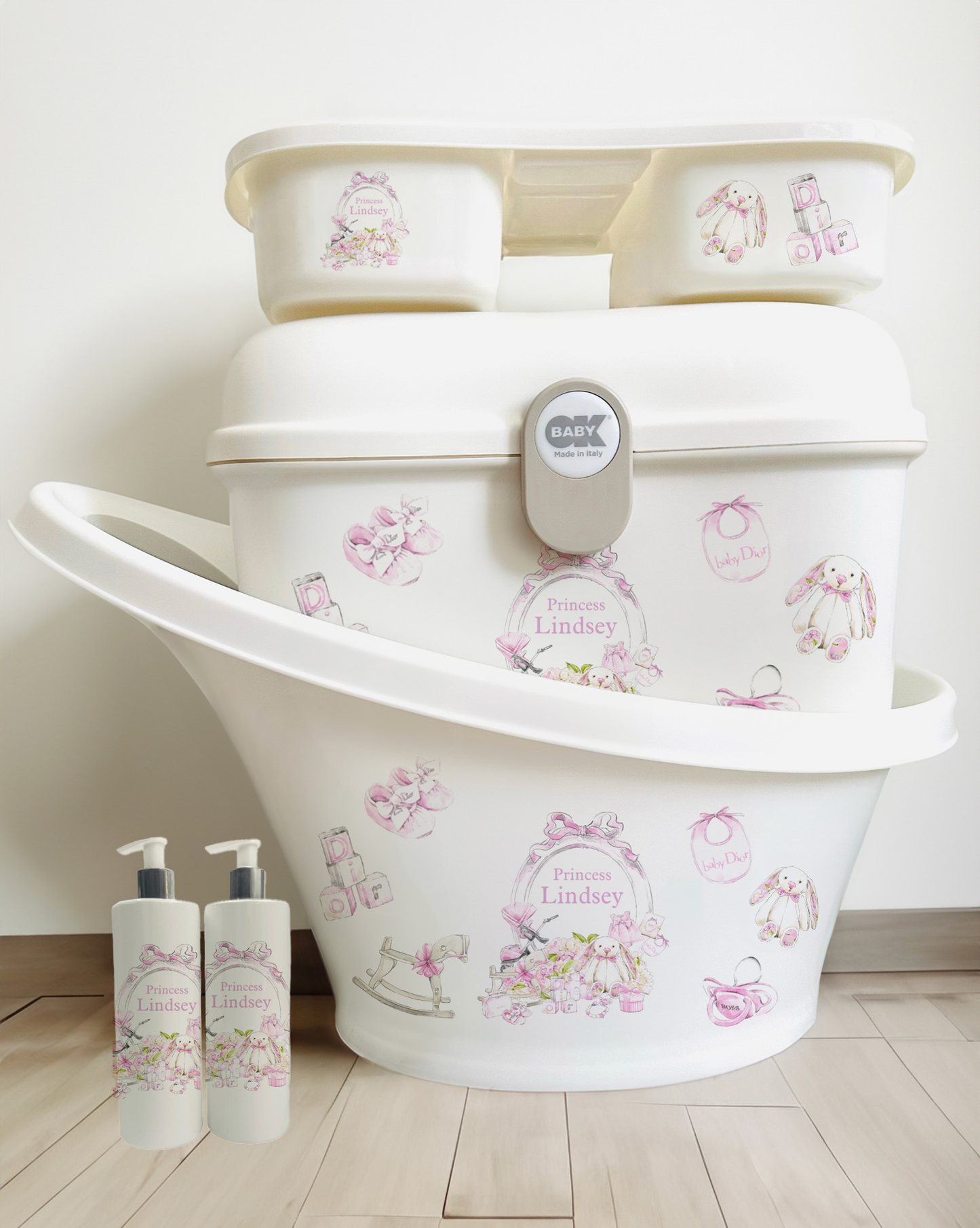 Shnuggle bath personalised set Lux pink