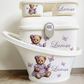 Shnuggle personalised baby bundle Purple bear