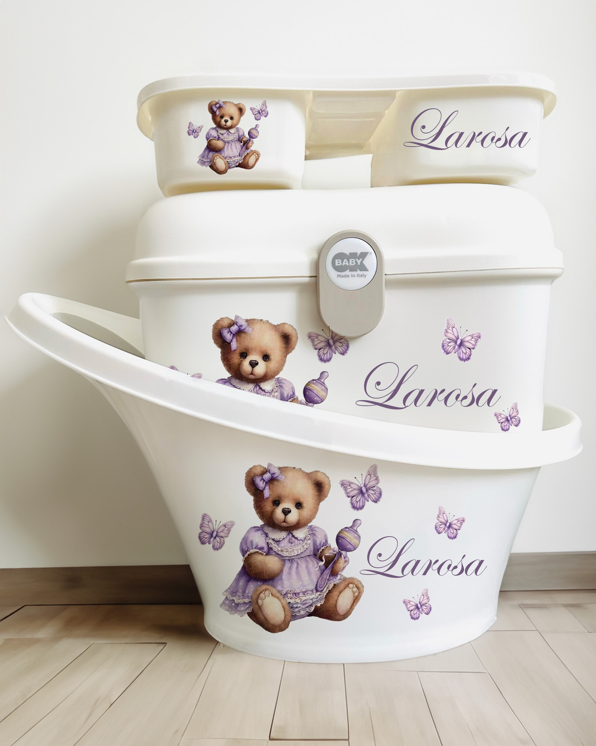 Shnuggle personalised baby bundle Purple bear