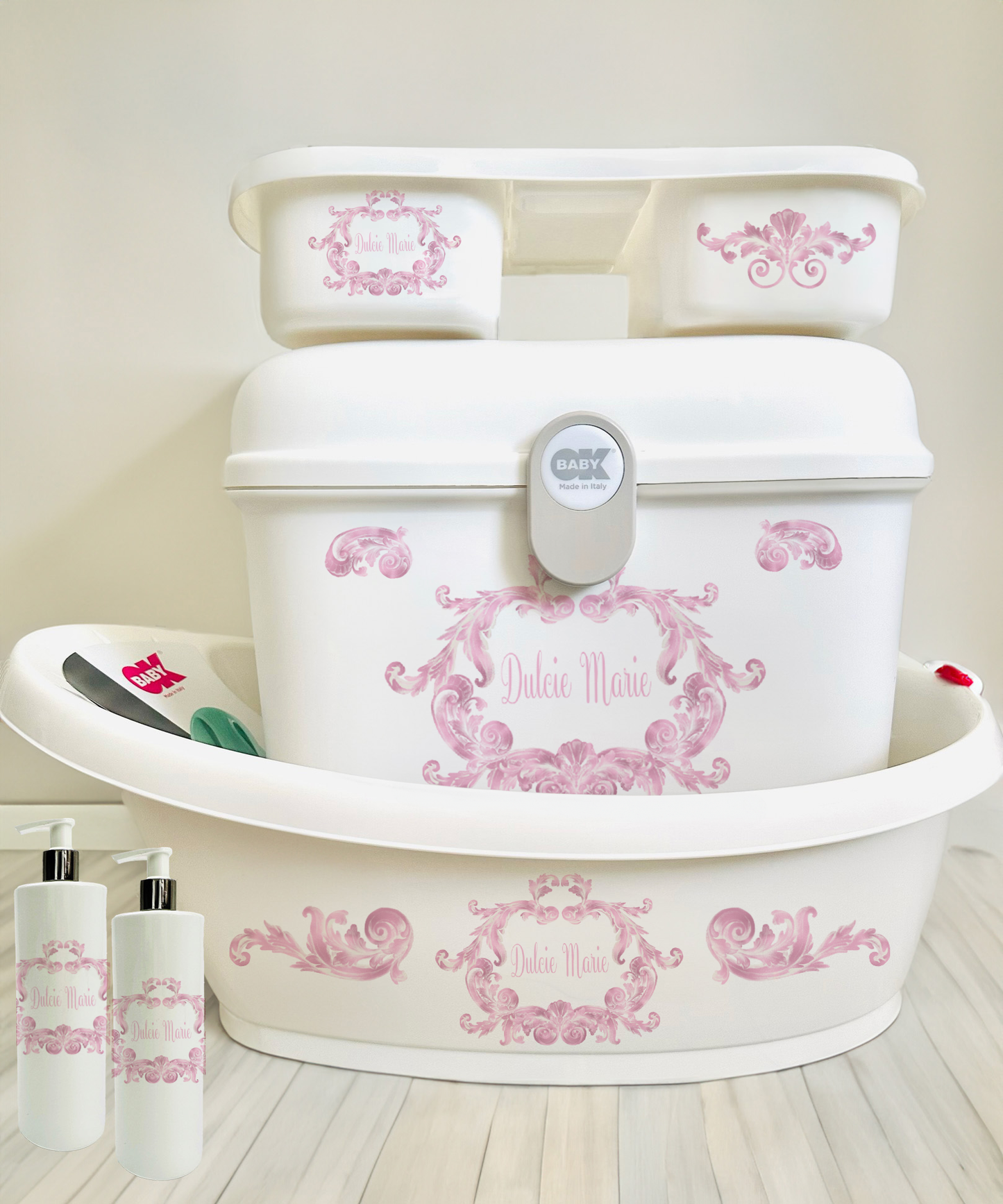 Ok Baby Personalised Swirls Pink Bath set