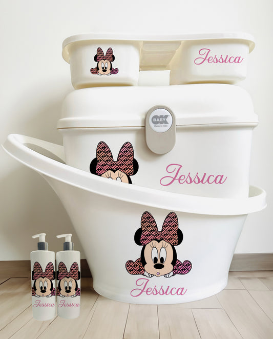 Shnuggle bath personalised Disney Minnie fendi design
