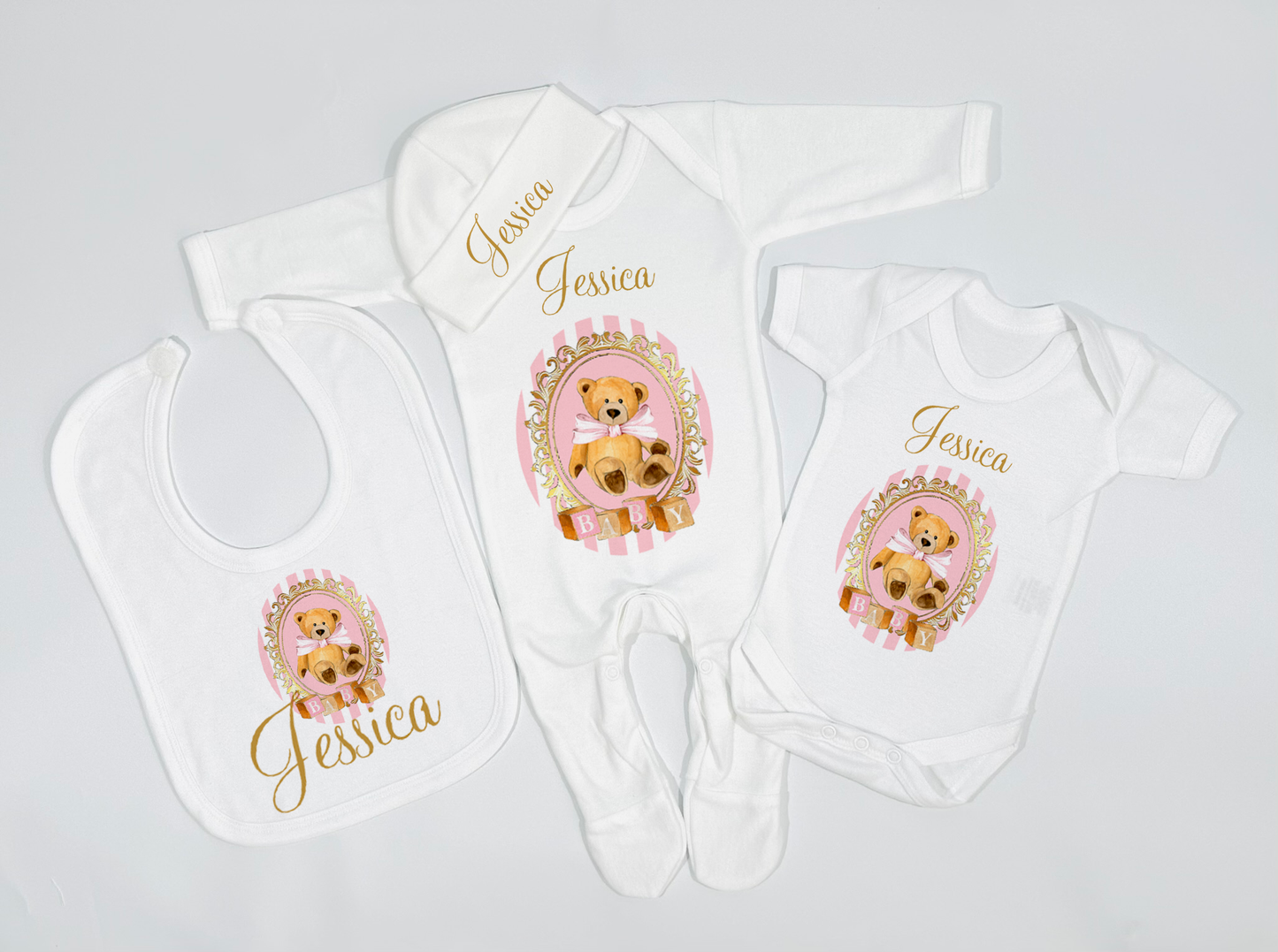 grow set Vintage stripe bear pink