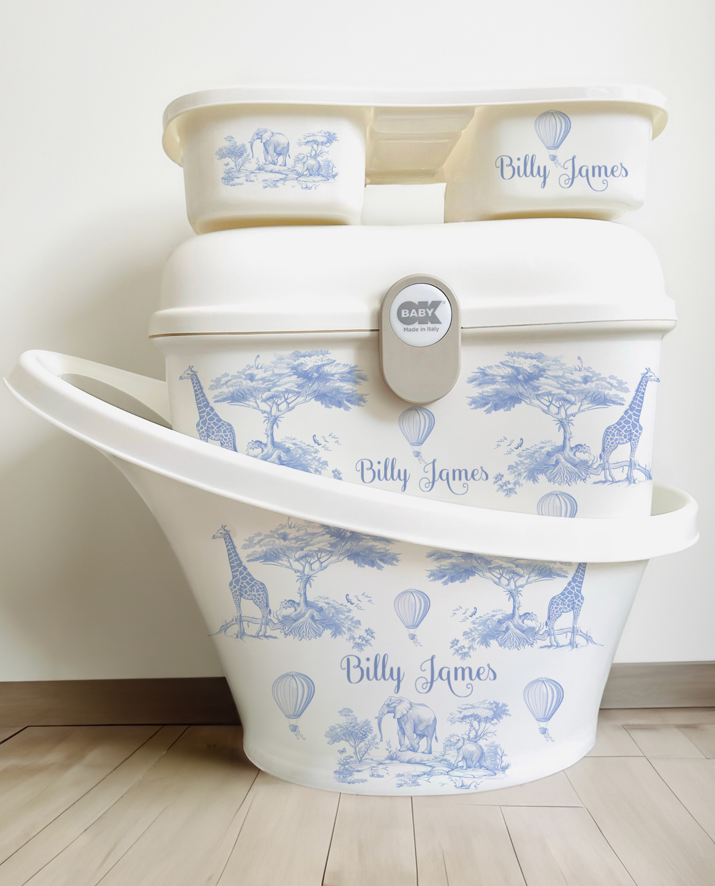 Shnuggle bath personalised set Safari Blue