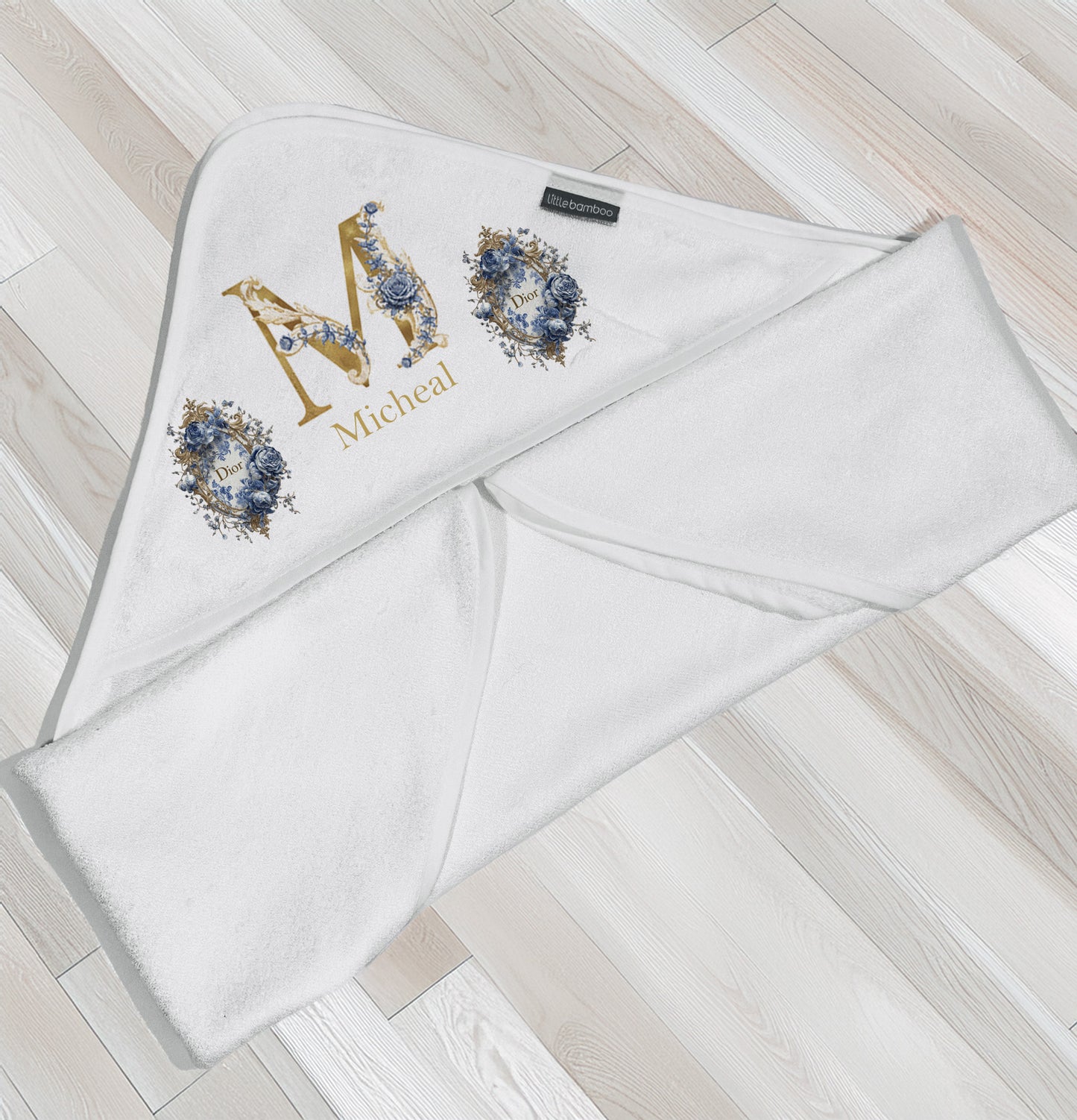 Shnuggle bath personalised set blue/gold rose