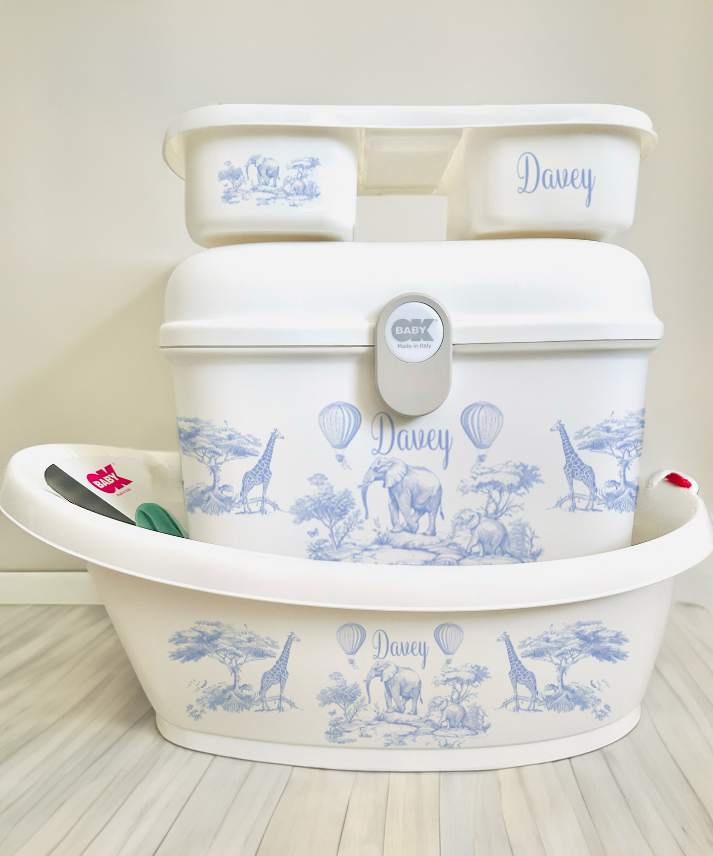 Ok baby bath personalised Safari Blue