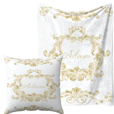 Personalised Swirl Gold Blanket and pillow sets