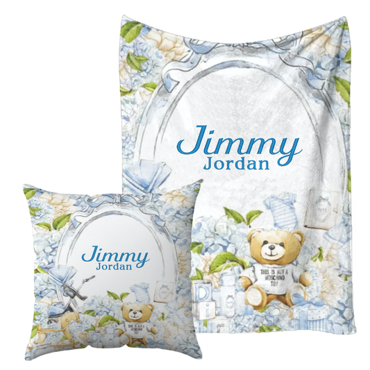 Embroidered name Bear Blanket and pillow sets