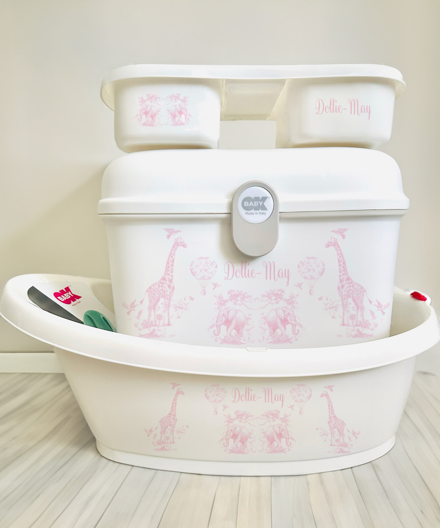 Ok baby bath personalised Safari Pink