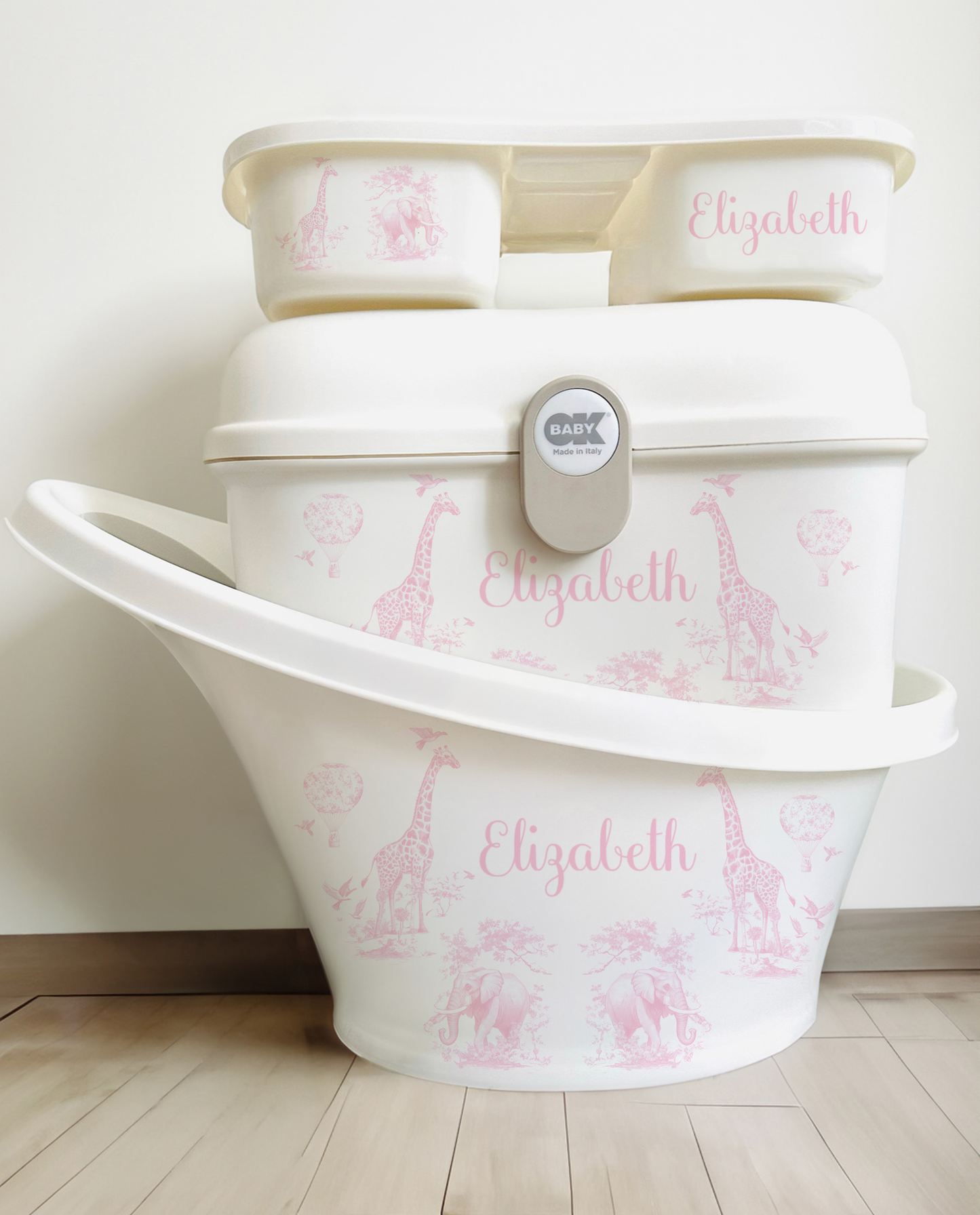 Shnuggle bath personalised set Safari Pink