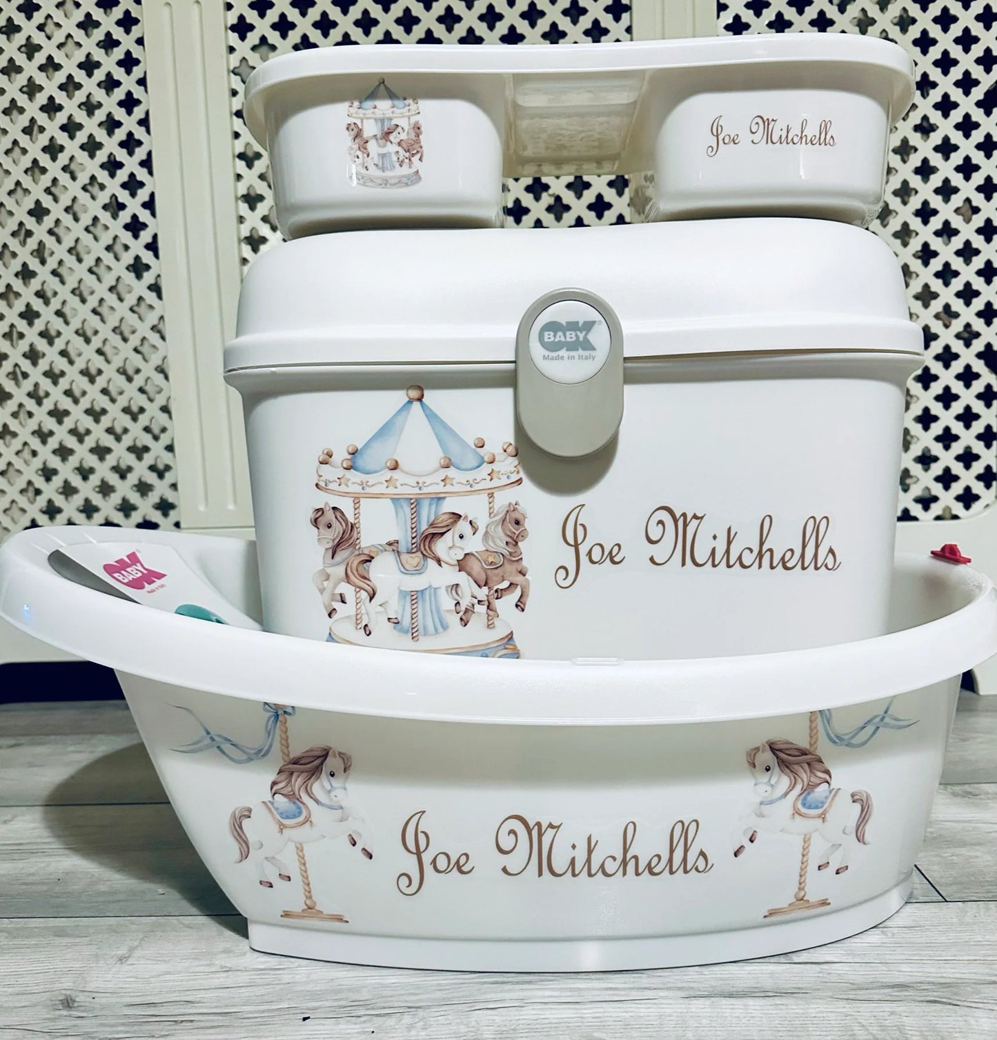 Ok Baby Personalised Carousel Blue Bath set