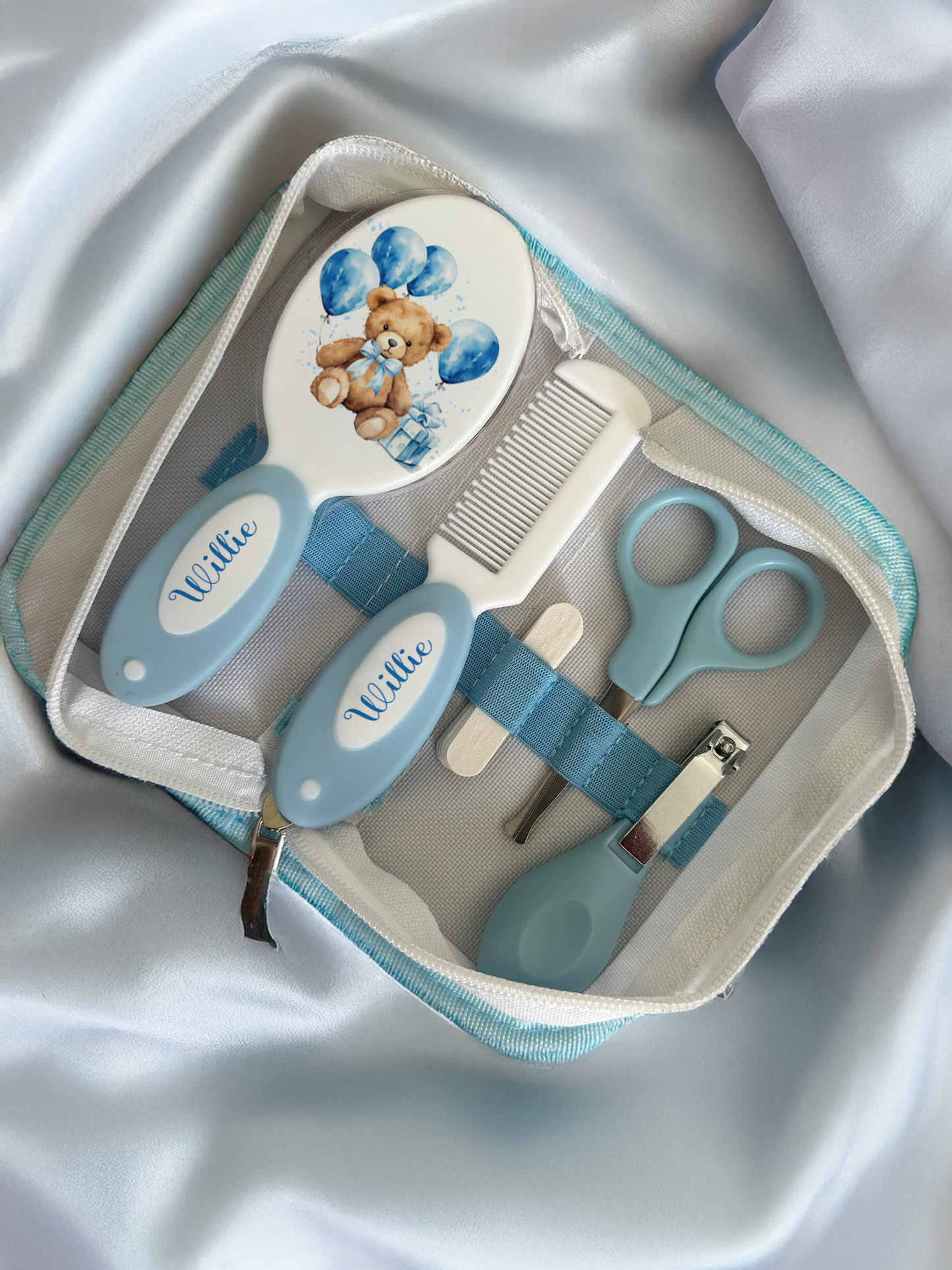 Shnuggle bath personalised set Blue bear