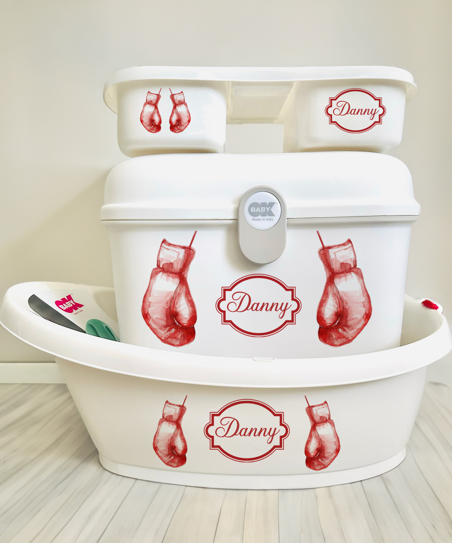 Ok baby bath personalised set Boxing set red