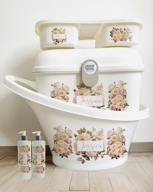 Shnuggle bath personalised set Flowers fall