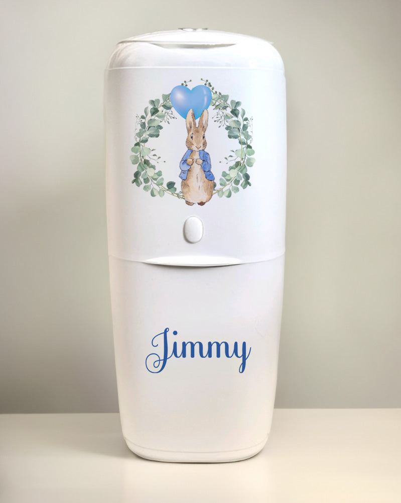 Angelcare Nappy Disposal System with 1 Refill Personalised Peter Rabbit wreath blue