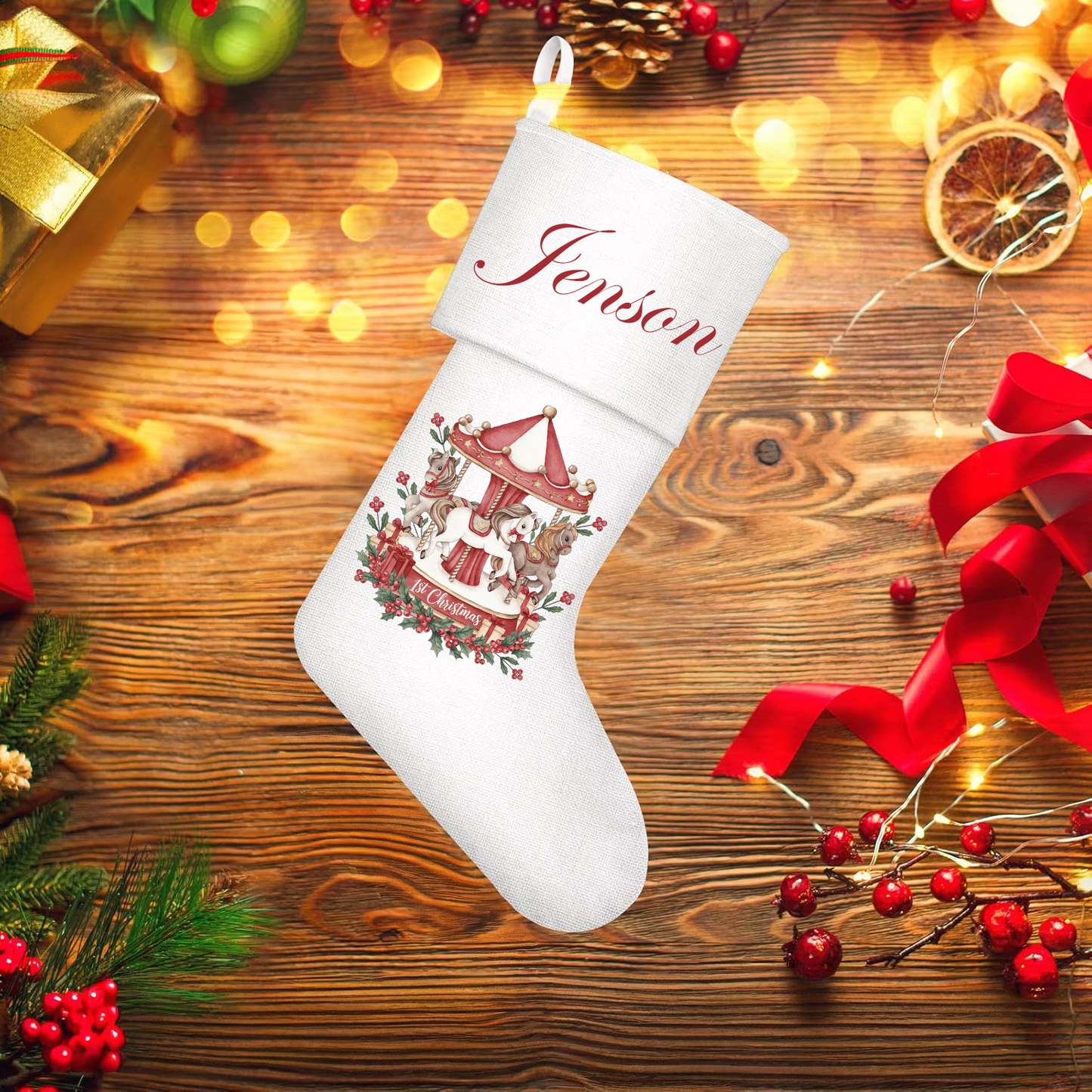 Christmas carousal personalised stocking