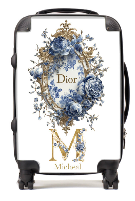 Personalised Suitcase Blue/Gold rose