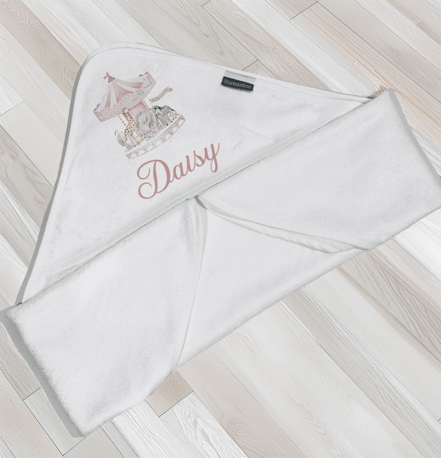 Shnuggle bath personalised set Watercolour carousal pink