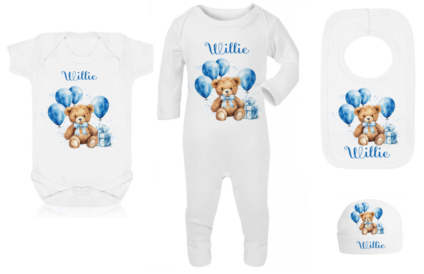 Ok baby bath personalised set Blue balloon bear
