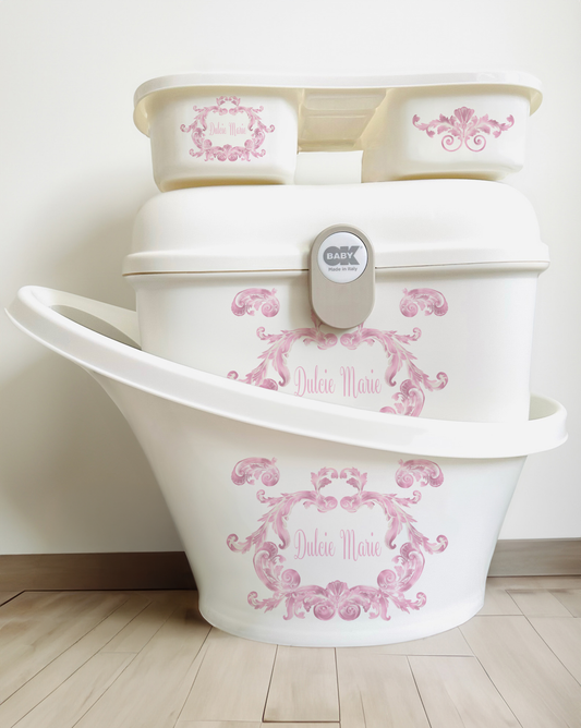 Shnuggle bath personalised set Swirl pink