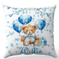 Personalised Stripe Blue balloon Bear Blanket and pillow sets
