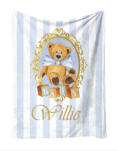 personalised Stripe Blue Bear Blanket and pillow sets