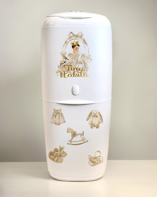 Angelcare Nappy Disposal System with 1 Refill Personalised Lux Gold Brown Hair Baby