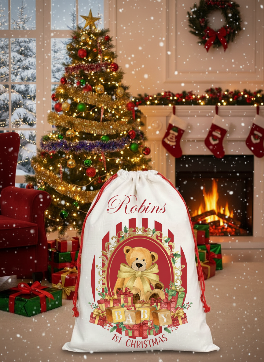 Christmas Stripe bear personalised sack