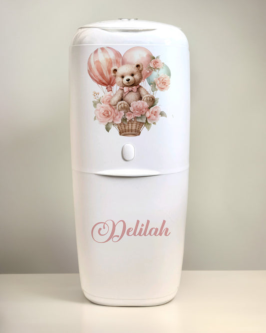 Angelcare Nappy Disposal System with 1 Refill Personalised Vintage Bear Hotair Balloon