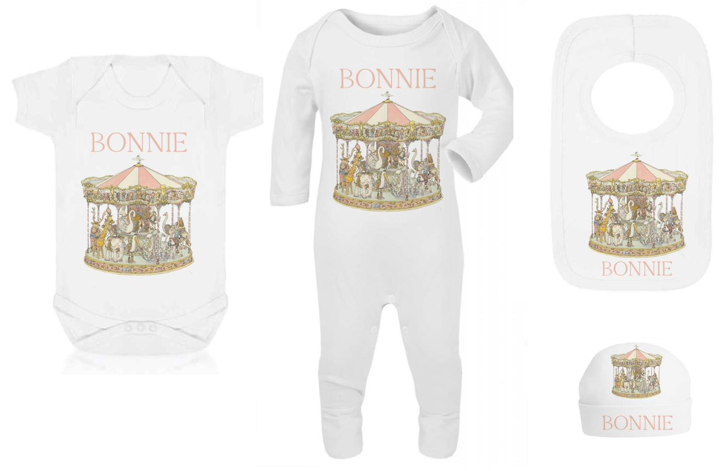 Ok baby bath personalised set vintage carousal pink