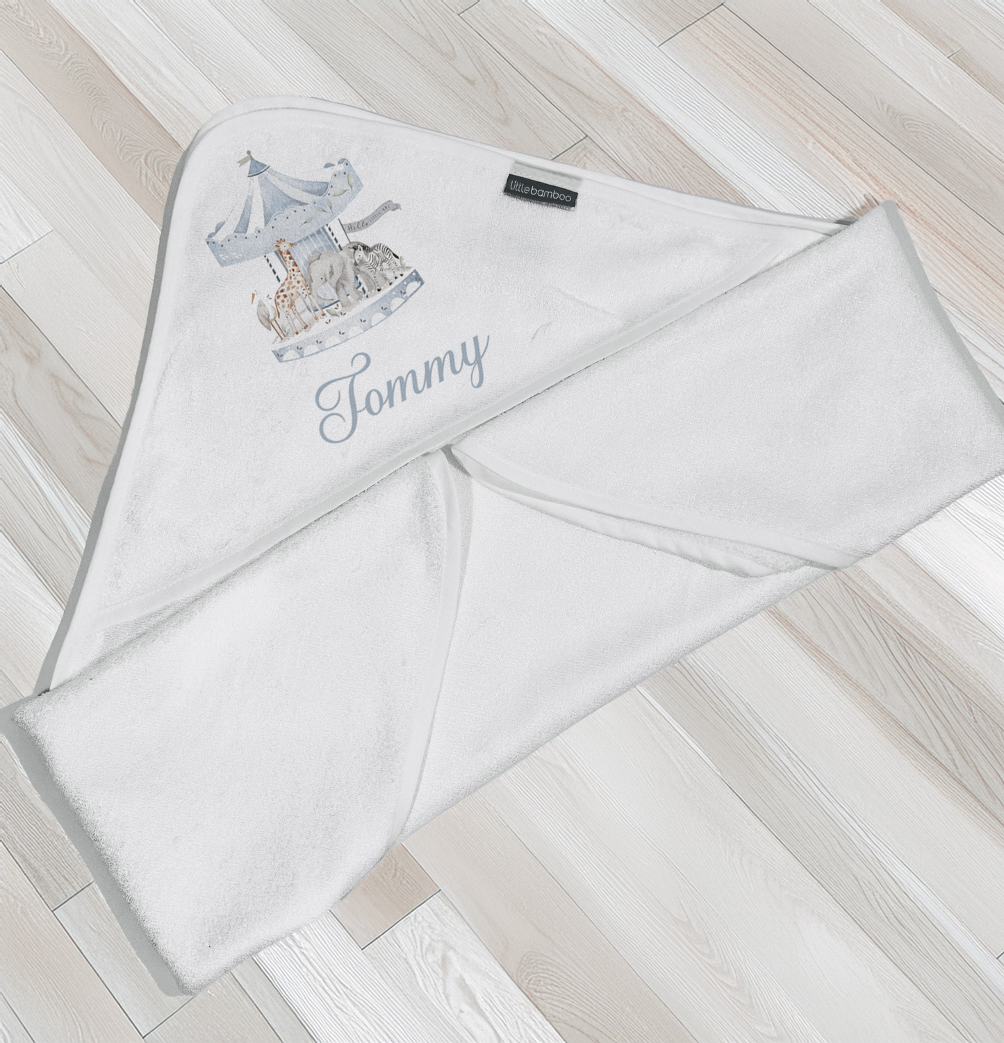 Shnuggle bath personalised set Watercolour carousal blue