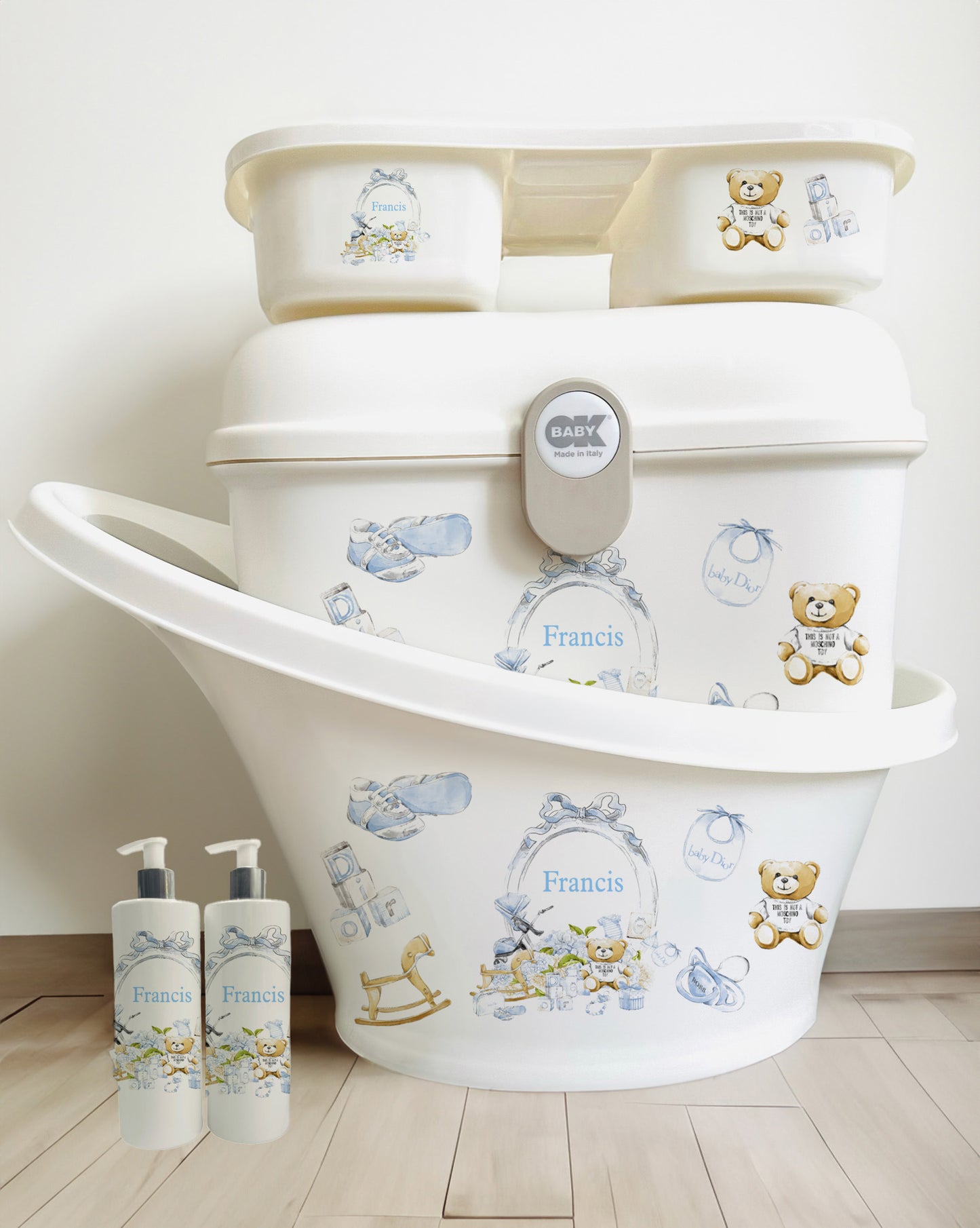 Shnuggle bath personalised set Lux blue