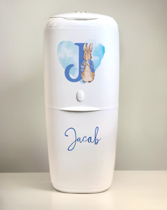 Angelcare Nappy Disposal System with 1 Refill Personalised Peter Rabbit initial blue