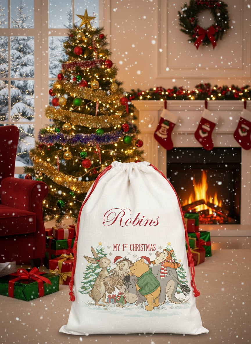 Christmas Winnie the pooh and friends personalised sack