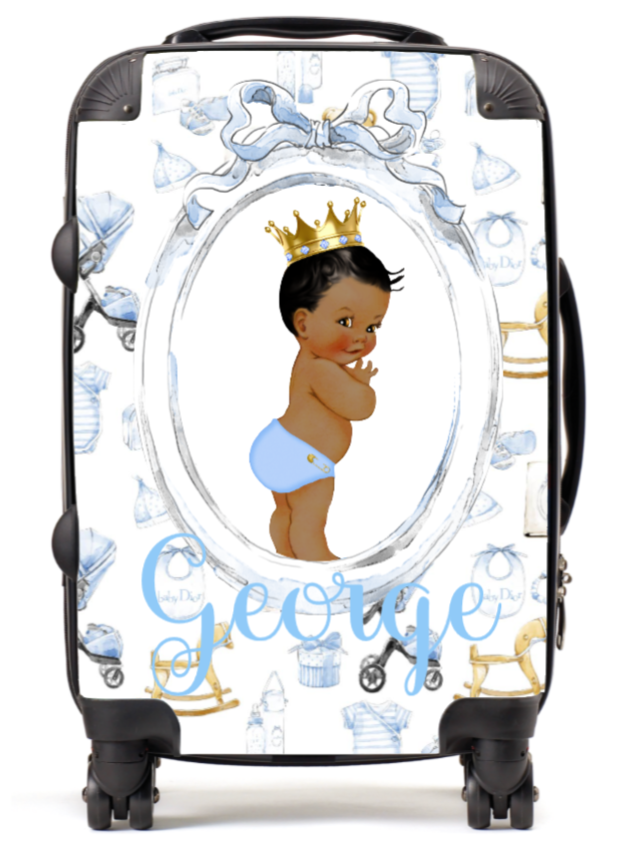 Personalised Suitcase Lux Blue Black Hair Baby