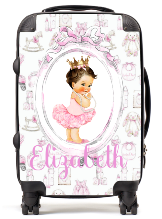 Personalised Suitcase Lux Pink Brown hair baby