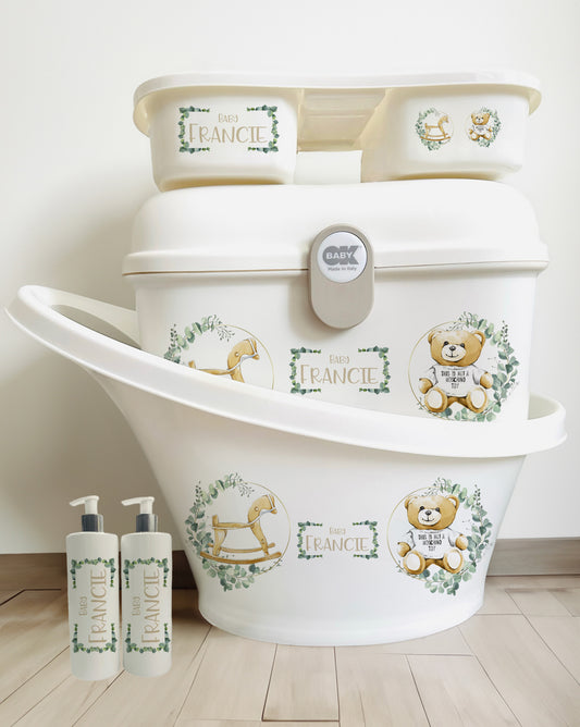 Shnuggle bath personalised set Neutral Bear and horse