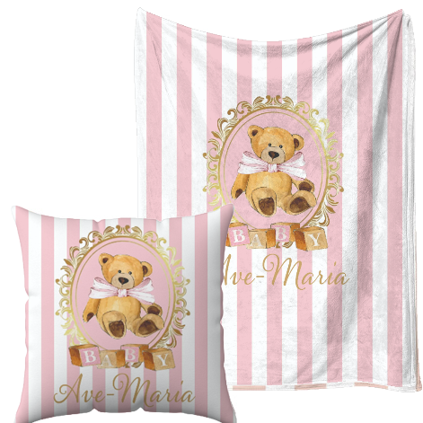personalised Stripe Pink Bear Blanket and pillow sets