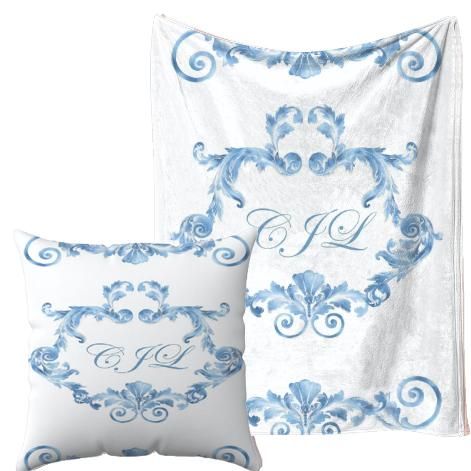 Personalised Swirl blue Blanket and pillow sets