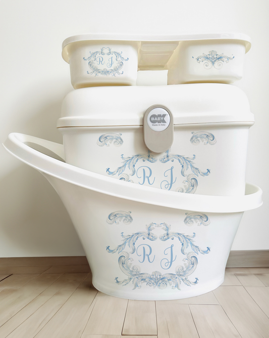 Shnuggle bath personalised set Swirl Blue