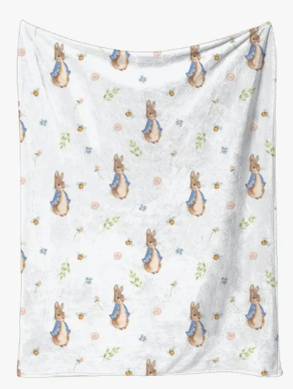 Personalised peter rabbit blue Blanket and pillow sets