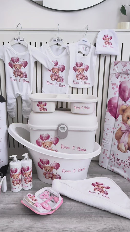 Shnuggle personalised baby bundle Pink Bear