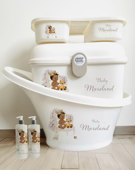 Shnuggle bath personalised set Lux cream Throne Prince