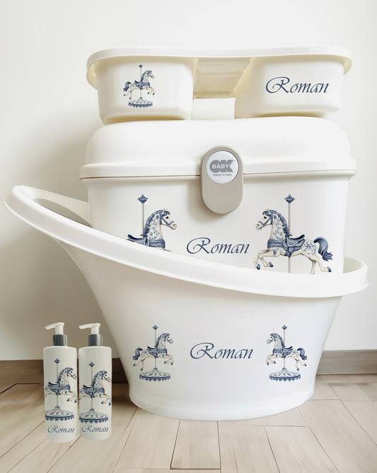 Shnuggle bath personalised set Vintage Carousel