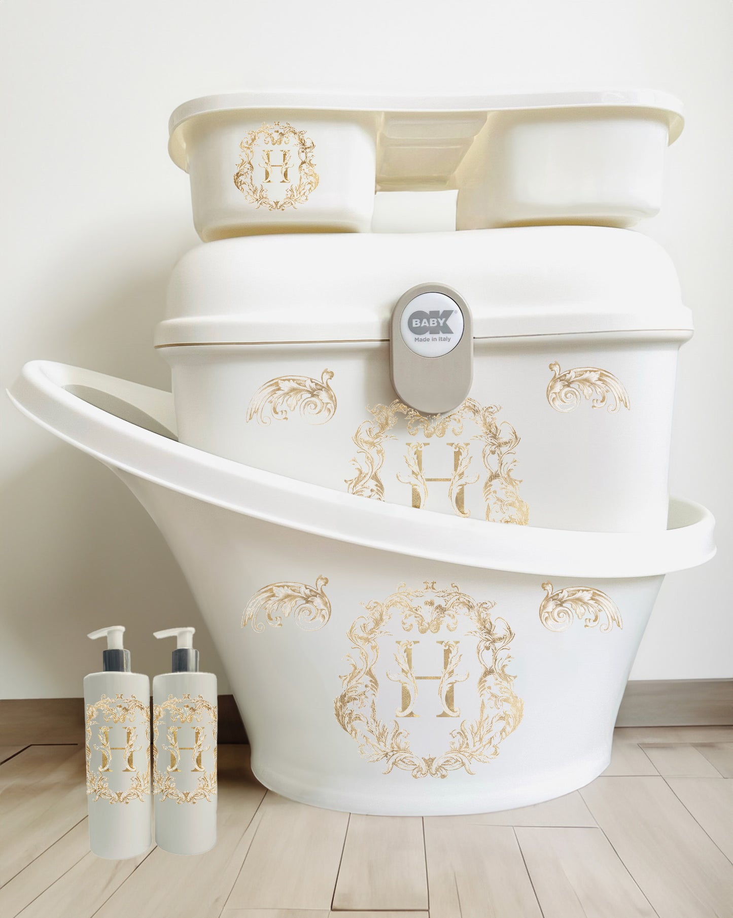 Shnuggle bath personalised set Gold monogram