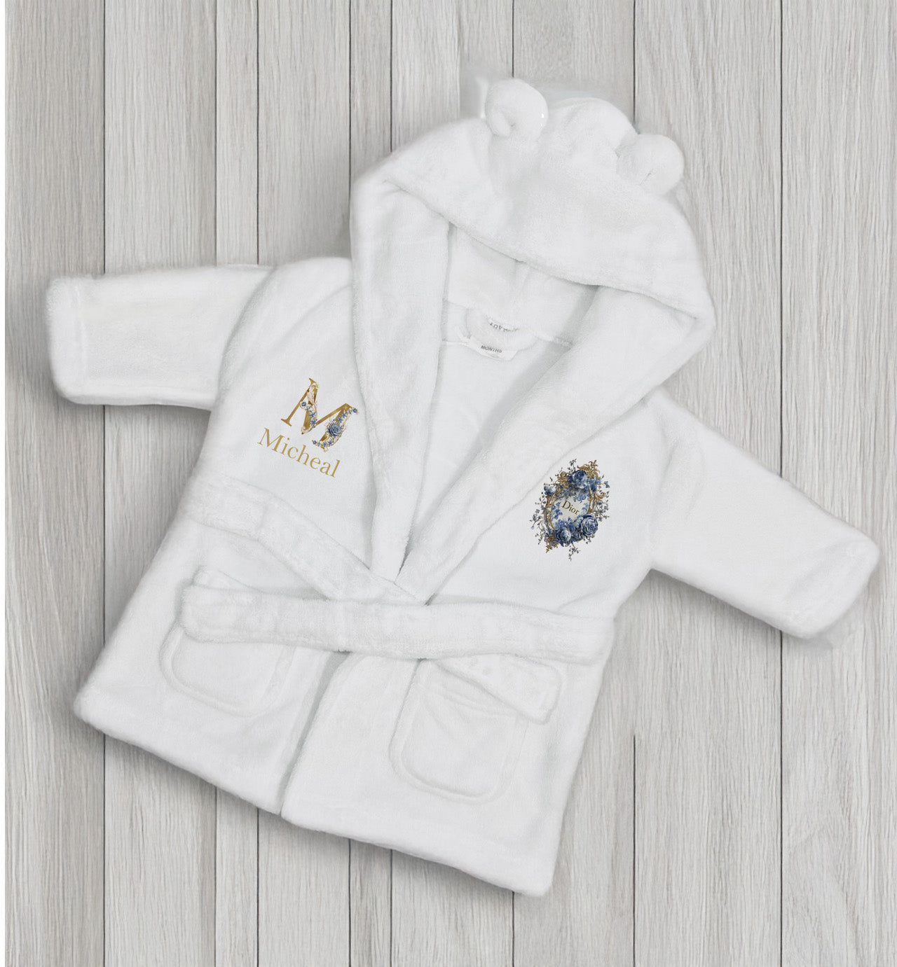 Shnuggle bath personalised set blue/gold rose