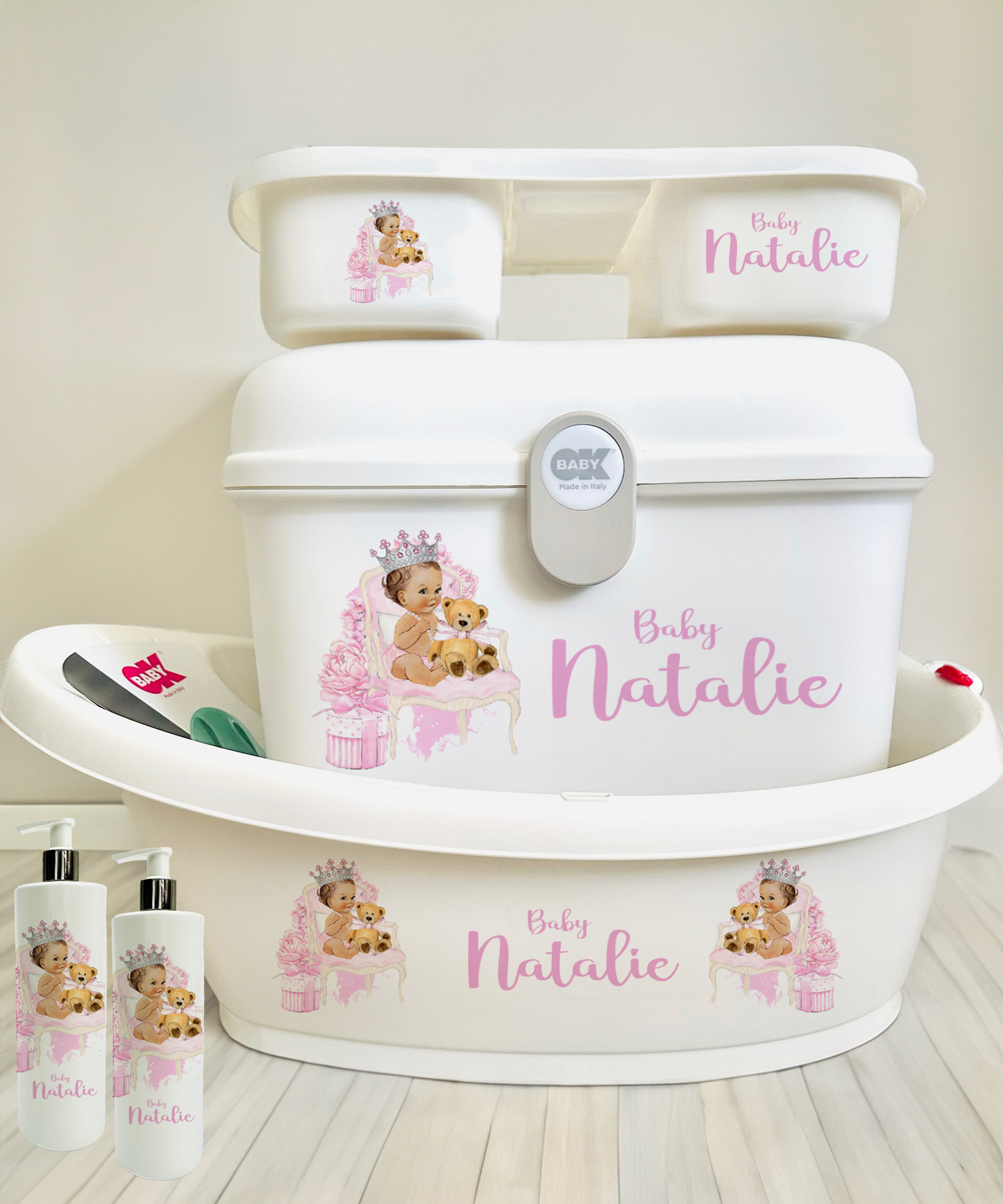 Ok Baby Personalised Bath Set Throne Baby Pink