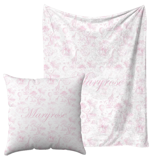 Personalised Saffari Pink Blanket and pillow sets