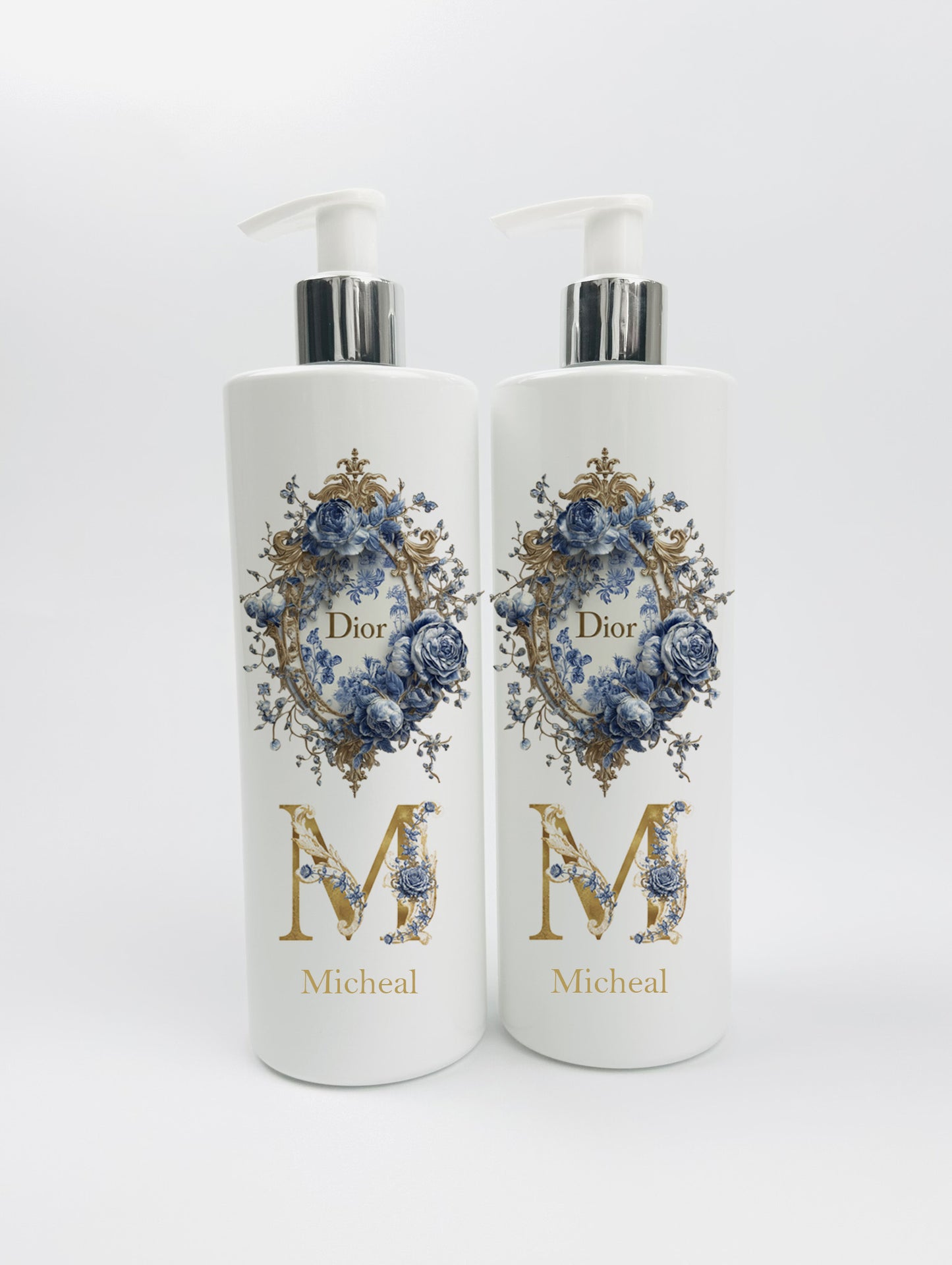 Shnuggle bath personalised set blue/gold rose