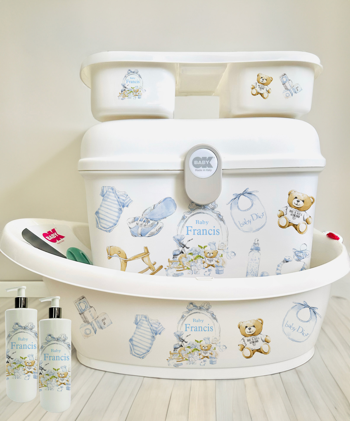 Ok Baby Personalised Lux Blue Bath set