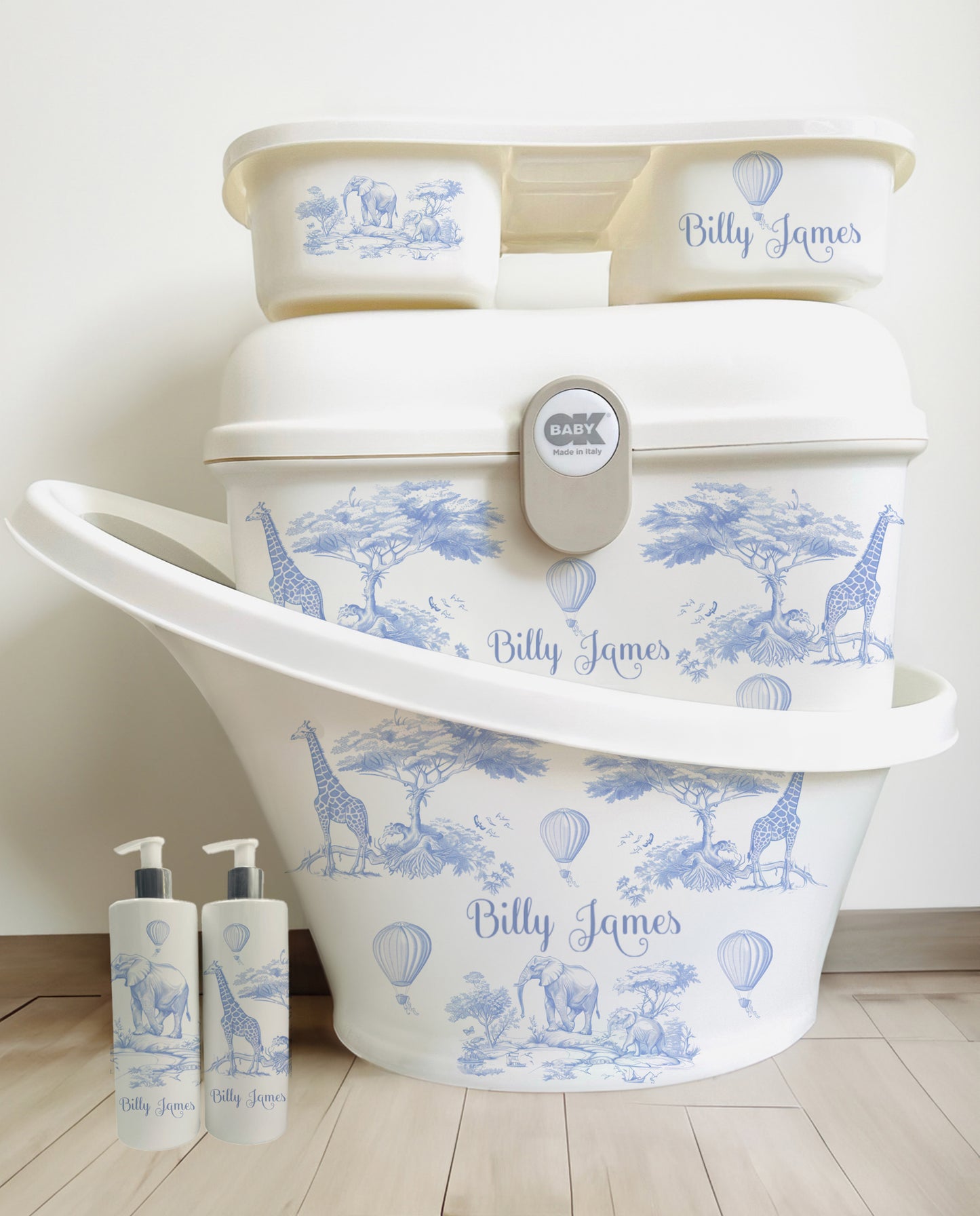 Shnuggle personalised baby bundle Saffari blue